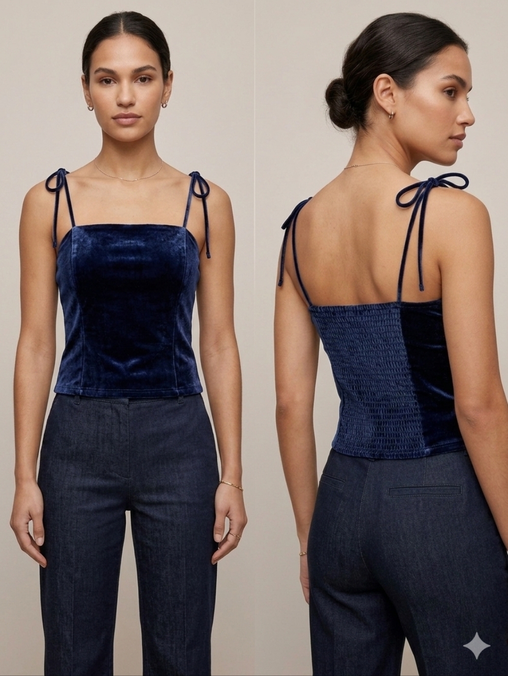 NWOT ​Abercrombie & Fitch Navy Velvet Tie-Strap Smocked Cami XS Festival Mall